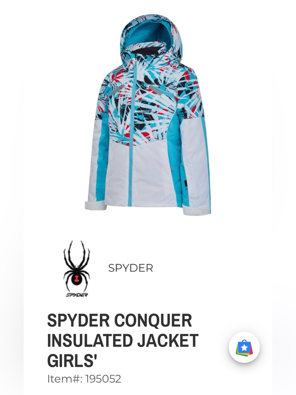 Spyder girls Conquer size 16 Teal, White & Pink Patterned Ski Jacket